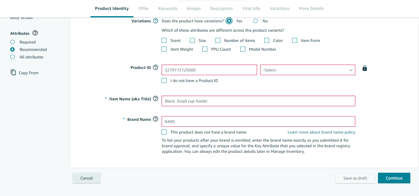 Amazon variable product